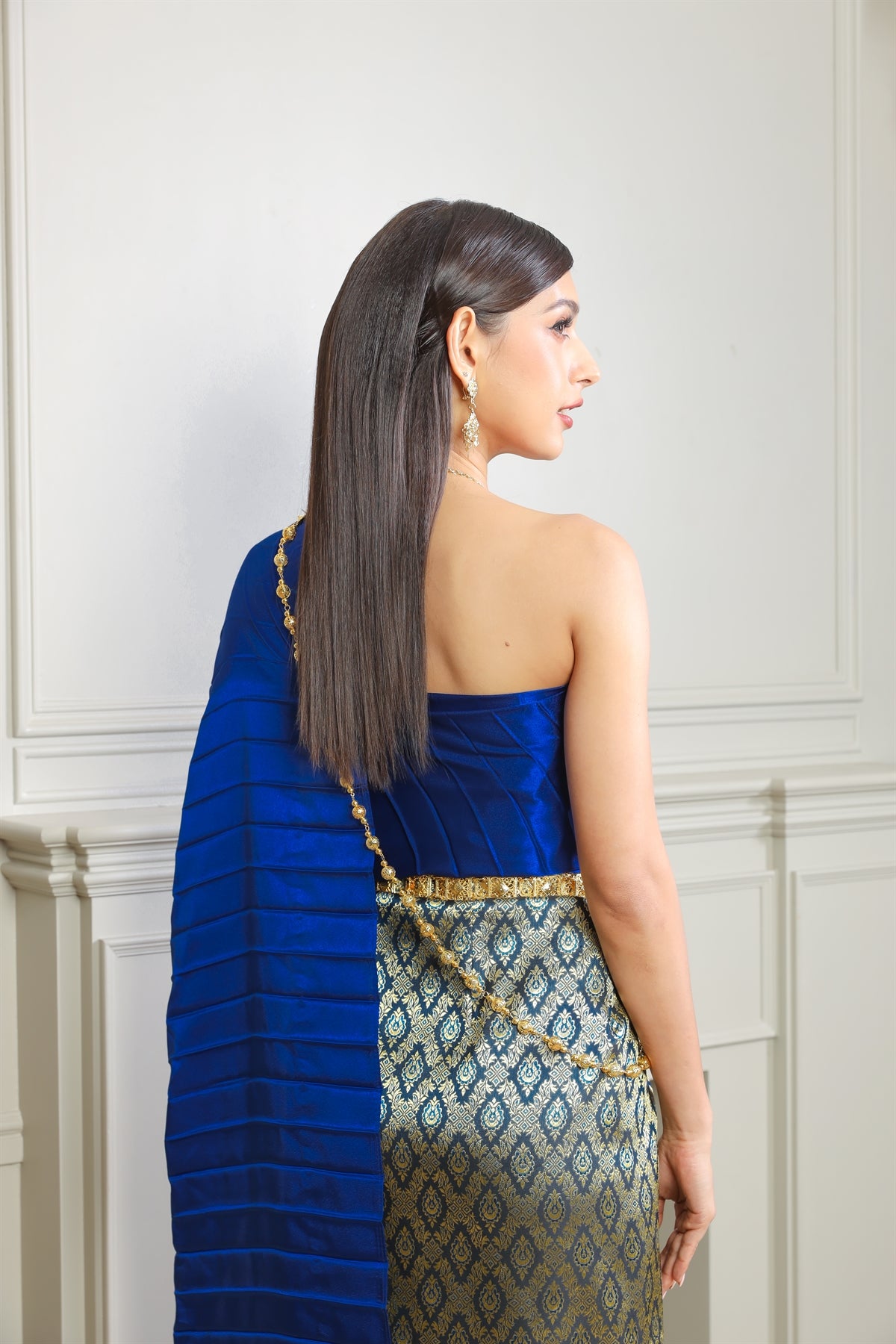 Photo of a beautiful blue traditional Thai outfit